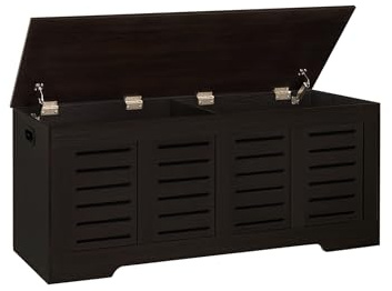 DINZI LVJ Storage Chest, 47.3” Wooden Toy Box with 2 Safety Hinges, Retro Entryway Shoe Storage Bench with Flip-Top, Sturdy Large Storage Trunk for Living Room, Bedroom, Easy Assembly, Espresso