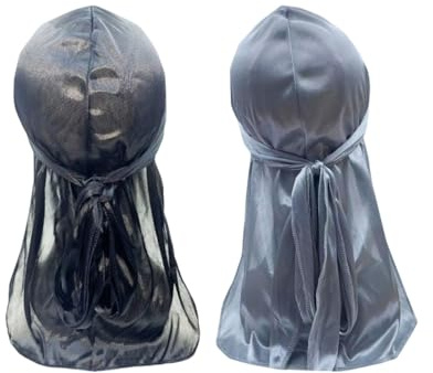 KGDUYC 2pcs pañuelo cabeza hombre,Silk Durag Long Tail Durag Breathable Pirate Head Wrap Cap for 360 Waves Soft Bandana Turban Hat Hair Loss Chemo Cap for Women Men Hip-Hop Everyday Decoration