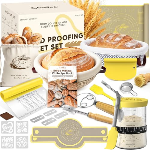 Kit Pasta Madre con Banneton – Cestino Lievitazione Pane, Accessori Panificazione, Utensili per Fare il Pane, Regalo per Fornai, Donne, Mamme e Principianti