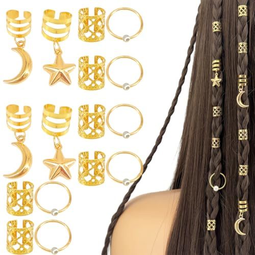 DWFEYOI Bijoux Cheveux Tresse, Lot de 34 pinces à cheveux pour tresses, bijoux de cheveux, accessoires pour dreadlocks, accessoires pour dreadlocks, dreadlocks, pour hommes, femmes, filles et garçons