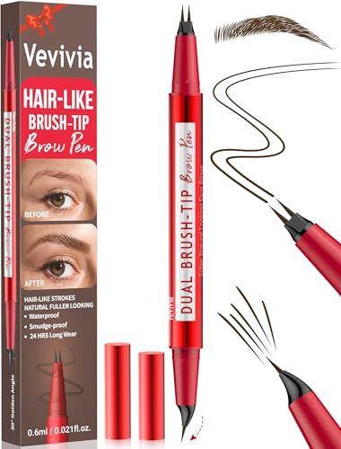 Vevivia Eyebrow Pencils for Women - Eyebrow Pen with Dual-Brush-Tip & Curved Tip for Natural Fuller-Looking Brows, Precise Hair-Like Strokes for All Brow Types, Last All-Day Brow Makeup, Dark Brown