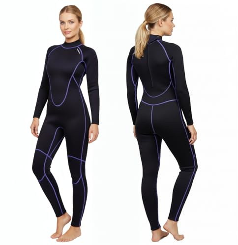 PAWHITS Wetsuit Women, 3mm Neoprene Full Body Wet Suit Women's for Cold Water, Thermal Long Sleeve Back Zip Womens Wetsuit for Scuba Diving Swimming Surfing Snorkeling (S)