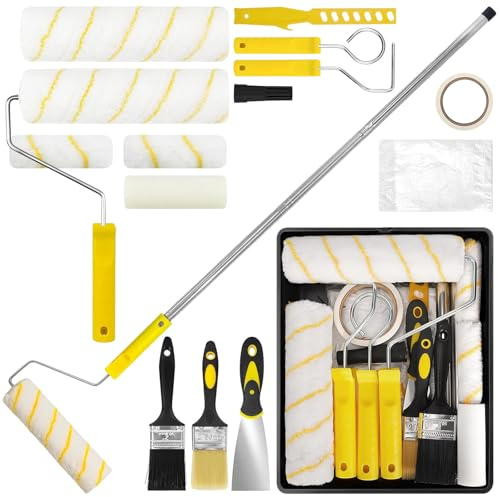 Set di rulli colorati con asta telescopica, set da 18 pezzi con asta telescopica da 1,2 m, rotolo da pittore, pennello e vaschetta per vernice, rullo per pittura da parete, soffitto