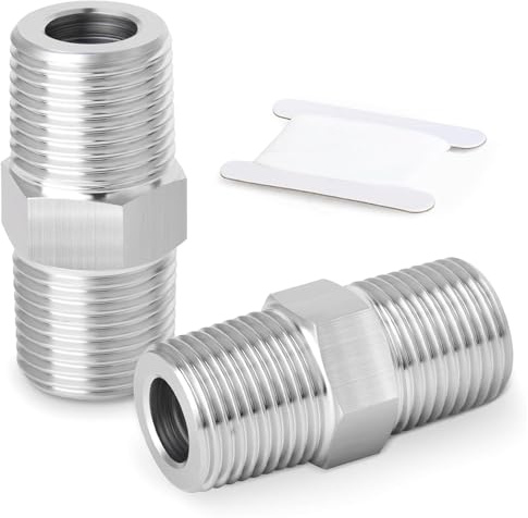 QZKJQDD 2 Pcs 3/8 G3/8 x G3/8 Male Thread, Pipe Adapter Thread Stainless, Stainless Steel Hex Nipple, for Water, Gas, Oil, and Fuel Applications Pipe Connecting Conversion with Teflon Tape