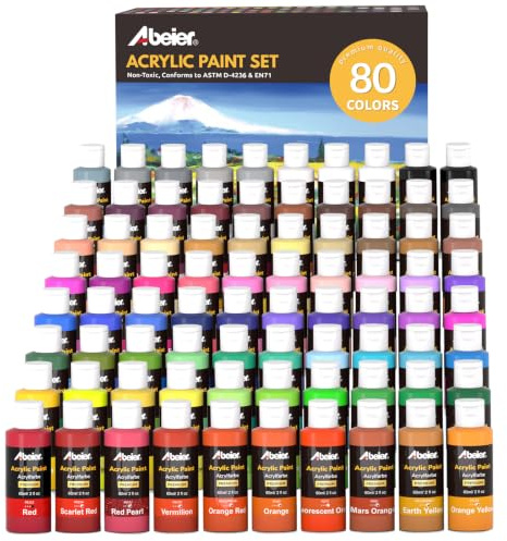 ABEIER Acrylfarben Set, 80 Acryl Farben in Flaschen (je 60ml/2oz)