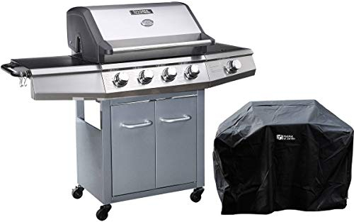 Habitat et Jardin Barbacoa a Gas con LED Bingo 5-5 quemadores Donde 1 es Lateral - 15.2kW + Funda de protección - Plateado