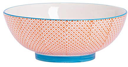 Nicola Spring Fruit and Salad Bowl - Orange - 30cm - Hand Printed Floral China Large Bowl Serving Bowls for Fruit, Dessert, Salad, Noodles, Soup, Pasta, Snacks