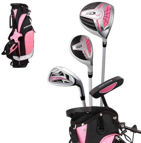Precise XD-J Kids Golf Clubs Set – Boys’ & Girls’ Junior Golf Set with Lightweight Graphite Shafts, Hybrid, Putter & Stand Bag - Pink Ages 3-5 – Right-Handed