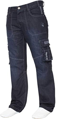 Enzo Pantalon cargo de travail décontracté en denim pour homme Toutes les tailles, Dark Stonewash, 42