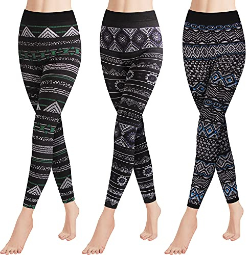 GoVIA Lot de 3 Leggings d'hiver Leggings Thermiques Skinny Pantalon de Course norvégien avec Motifs de Noël Polaire intérieure Teddy Femmes/Filles 4145 G+H+I