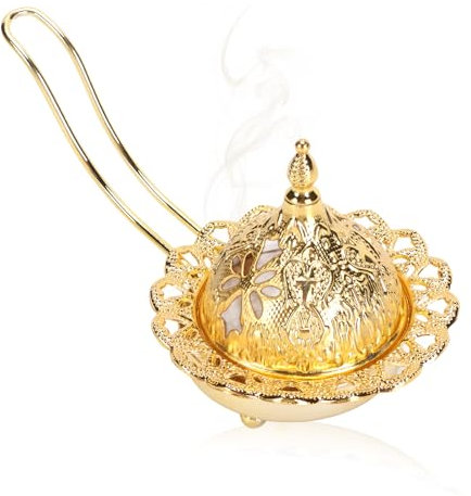 Four À Encens en Métal, Charbon De Bois Vintage Encens Poêle Portable Bois Plaqué Or Porte - Encens avec Poignée pour Bureau, Salon, Fenêtre Et Chambre À Coucher