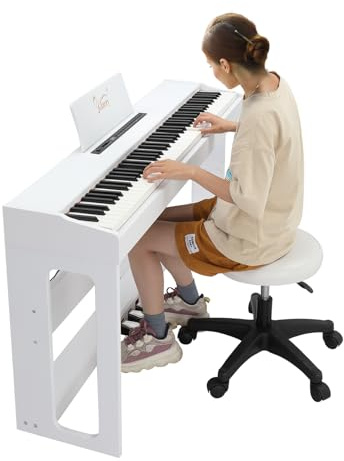 88-Key Full-Weighted Digital Piano with Stand, Pedals, and Bluetooth Connectivity for All Skill Levels (White)