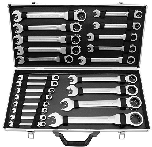 KLOOLIVE Lot de 22 clés à cliquet articulées pivotantes à 180° - 6-32 mm - En acier au chrome vanadium - Légères et portables