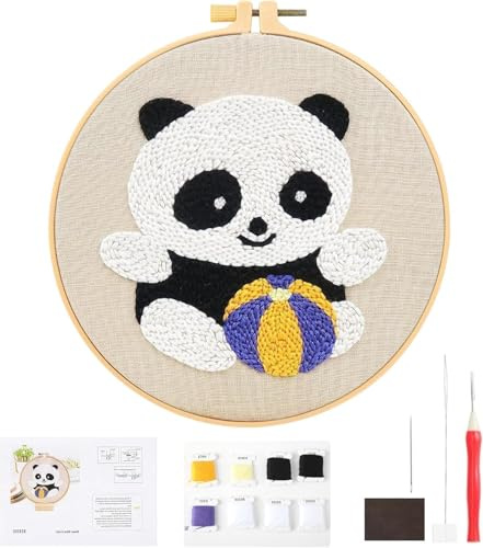 Punch Needle Kit, Kit per Principianti per Ricami, Kit da Ricamo con Ago da Punch Kits Iniziale Ricamo di Aghi per Punzonatura Panda Punch Cuciture Tool DIY Kits, Adatto a Principianti e Bambini