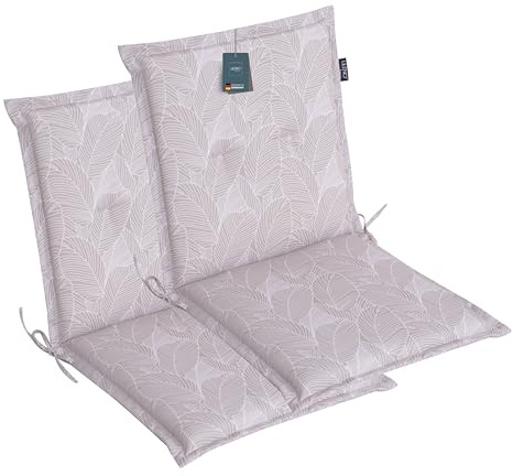 LILENO HOME Gartenstuhl Auflagen als [2er Set - Niedriglehner] in Blätter Grau - Bequeme Liegen als Sitzauflagen für Gartenmöbel - Stuhlkissen für Gartenstühle und Klappstühle