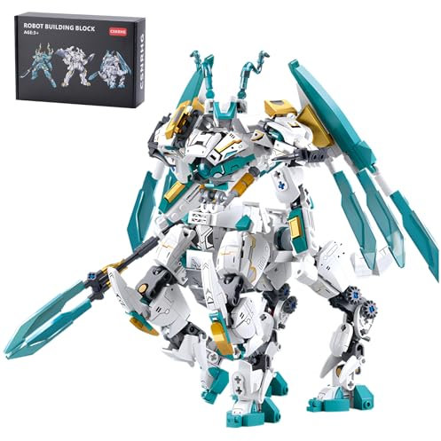 CSNRHG White Horse Dragon Samurai mech Robot Model Knight 2 in 1 Building Blocks Toy Set Mythical Birthday for Age 8+ Children Adults Teens 731 Pieces