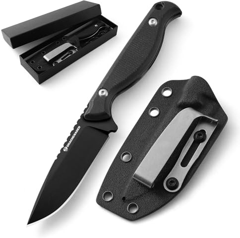 DRACHENADER GT3 cuchillo fijo para cinturón Outdoor, pequeño cuchillo de supervivencia de espiga completa con mango de micarta, incluye funda Kydex y caja de regalo, todo negro