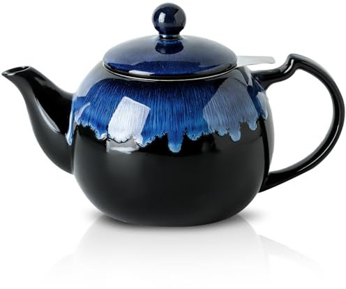 KOOV Tea Pot with Infuser for Loose Tea, 34OZ Ceramic Teapot with Infuser, Enough For 6 Cups, Tea Pots with Tea Strainers for Tea Party, Reactive Glaze (Nebula Blue)