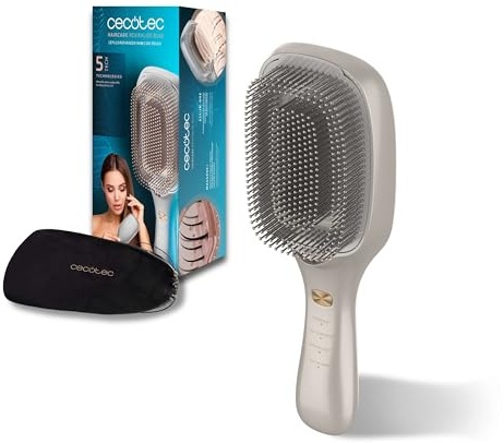 Cecotec Spazzola Riparatrice Haircare Revitalize Champagne. Con 5 Tecnologie: Vibrazione, Ioni Negativi, Microcorrenti Ems, Luce Led Blu Per La Salute Dei Capelli, Ioni Negativi, Spazzola Magnetica