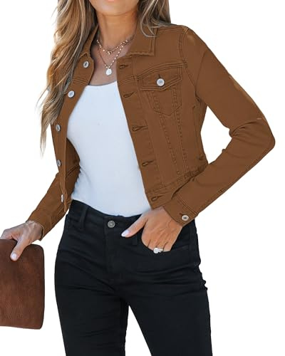 Roskiky Cropped Jean Jackets for Women Short Denim Shacket Jacket Lightweight Fitted Stretchy with Pockets