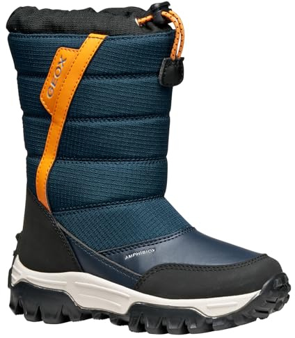 Geox J Himalaya Boy B ABX Bottes Hautes au Genou, Bleu Marine/Orange, 26 EU