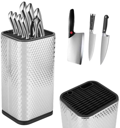 Ceppo portacoltelli 3 in 1 senza coltello, universale rotondo con fessure e supporto multifunzionale, portapennelli, blocco portacoltelli nero senza coltello per tutti i coltelli da cucina