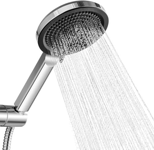 DERW Shower Head with 4 Spray Modes, High Pressure Handheld Showerhead with Anti-Clog Nozzles, Water-Saving Design, Stylish Finish, Fit for Long-Term Use in Home Bathrooms