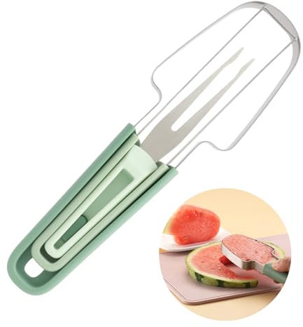 Cortador de Sandía 3 en 1 Multifuncional, Cortador de Melón, Cuchillo de Melón, Cuchillo de Tenedor para Sandía, Herramienta de Corte de Tenedor de Fruta, para Acampar y Picnics, Verde
