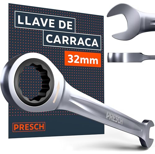 PRESCH Ratchet Spanner 32mm – Minimal Return Angle (2.7°, 135 Teeth) – 15° Offset for Tight Spaces – Precision-machined, Durable Ring Spanner