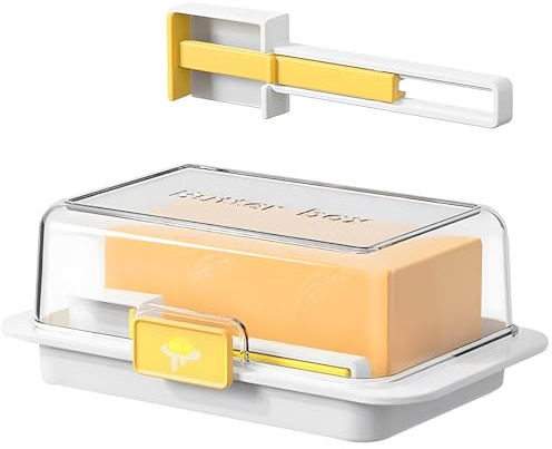 Moorstdel Burriera in plastica con misurino, scatola di burro riutilizzabile ecologica con coperchio ermetico, senza BPA, per cucina e frigorifero, colore: bianco
