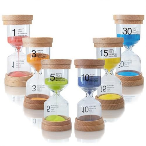 6-teiliges Sanduhr-Set für Kinder, Holz-Sanduhr, 1/3/5/10/15/30 Minuten, buntes Sanduhr-Set für Kinderschule, kreative Geschenke, Lernen, Spiel-Timing, Küche, Heimbüro-Dekoration