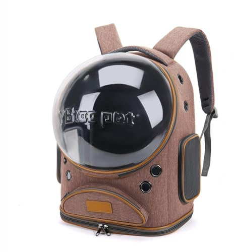 Cat Backpack Carrier, Breathable Cat Carrier Large Space Bubble Pet Backpack for Small Dog and Large cat up to 18lbs, Transparent & Foldable Pet Carrier for Travel Hiking (Brown)