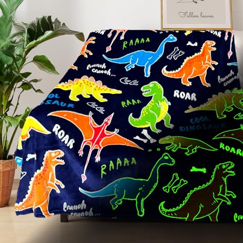 COMFAR Dinosaur Blanket for Boys, Dinosaur Glow in The Dark Blanket for Kids/Toddler/Baby, Soft Fleece Blankets and Throw, Birthday 40x 50