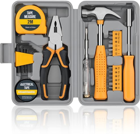 Lot de 24 outils de bricolage pour la maison, ensemble d'outils de maison portable avec boîte de rangement, boîte à outils compacte pour projets de bricolage et utilisation quotidienne