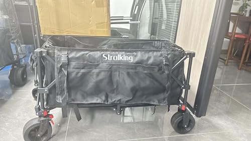 Strolking 39 L Collapsible Wagon Cart, 220L Large Capacity and 440Lbs Heavy Duty, Lightweight 15lbs Folding Garden Cart with Silent All-Terrain Wheels for Beach, Camping Grass and Grocery, Black