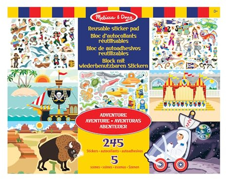 Melissa & Doug Wiederverwendbare Stickerbücher Abendteuer | Reiseaktivitäten für Kleinkinder | Wiederverwendbare Sticker ideal für unterwegs im Auto oder Flugzeug |Kinderbücher Alter 3-4 Jahre