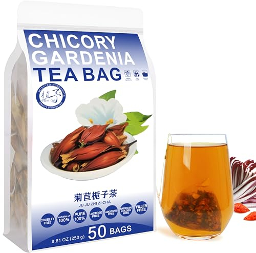 Plant Gift Chicory Gardenia Tea Bags 8.81oz (5g*50bags) euilles de mûrier, racine de bruyère, lys secs, Chine pure et naturelle, mélange de santé thé, mélange de thé Floral 250g 菊苣栀子茶