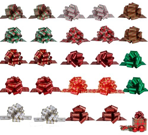 PintreeLand 24 Stück Weihnachtsschleifen zum Verpacken, 12,7 cm Geschenkschleifen mit Bänder, Zubehör für Geschenke, Floristen, Blumensträuße, Geschenkkörbe, Korbdekoration