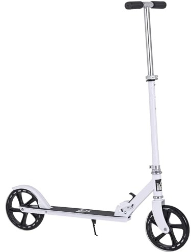 HOMCOM Patinete Plegable para Niños de 7-14 Años Scooter Infantil Manillar Ajustable en Altura de 4 Niveles con Freno 88x37x75-100 cm Blanco