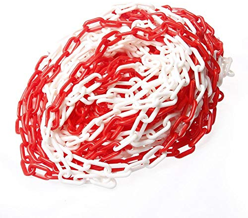 TOPWAY Barrera de Cadena de Plástico 25 Metros, 6mm x 25m Alta Visibilidad Blanco y Rojo para Advertencia Seguridad Espacio de Estacionamiento, Control de Multitudes, Tráfico, Fila de Colas 363063