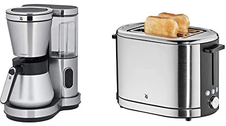 WMF Lono Aroma Kaffeemaschine (800 W, mit Thermoskanne, Filterkaffee, 8 Tassen) & Lono Toaster Edelstahl, Doppelschlitz Toaster mit Brötchenaufsatz, 2 Scheiben, XXL-Toast, 7 Bräunungsstufen