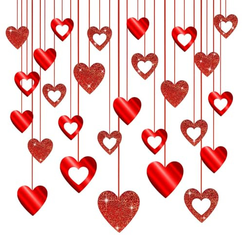 EHIOG 40 Piezas Amor Rojo Colgante San Valentín,Decoraciones Colgantes del día de San Valentín para el Techo y Las Ventanas,para Bodas Fiesta, Compromiso, San Valentín decoración Suministros