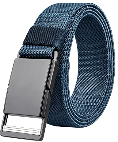 QAZSE Stretchbälte för män snabbfrigörande magnetiskt spänne elastiskt sadelgjord sportarbete golfbälten för män 3,4 cm bred, Kungsblå, Small-For Waist 28-35 (Length:45)