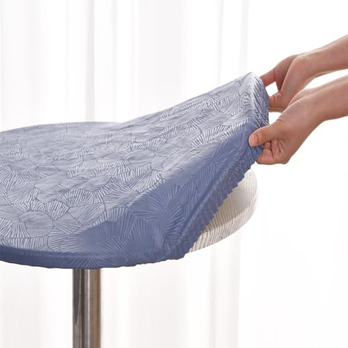Morbuy Rund Tischdecke Wachstuch Elastisch, Gartentischdecke Wasserdicht Schmutzabweisend Abwischbar Nordisch Blatt Tischtuch für Dekoration Küchentisch Kaffee Restaurant Garten (80cm,Blau)