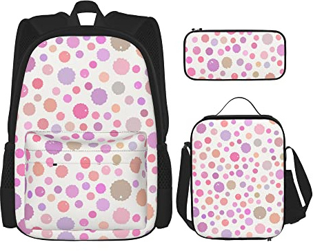 Lawenp Zaino colorato Pot School 3 in 1 set, zaino scolastico con astuccio portapranzo, zaini borsa per libri per ragazze adolescenti