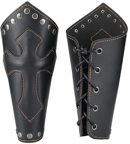 GORGECRAFT 2PCS Protège-Bras en Cuir à Rivets Croisés Brassards à Boucle de Tir à l'arc Médiéval Bracelet à Gantelet en Cuir Noir Manchette D'Armure de Bras Steampunk pour Halloween Costumes