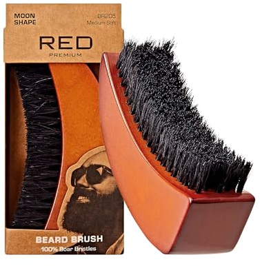 RED by Kiss Brosse à barbe avec poils de sanglier 100 % naturels pour homme, brosse en bois de qualité supérieure, peigne de rasage pour barbe, moustaches, dompte et adoucit les poils du visage (forme