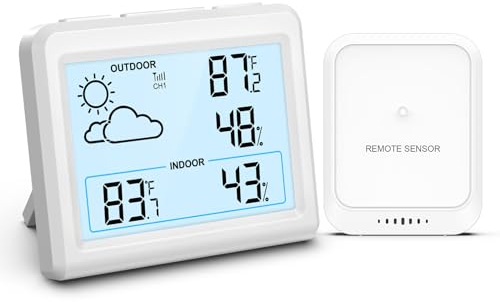 Ankilo Wetterstation Funk mit Außensensor,3,7 Zoll Luftfeuchtigkeit Monitor Wireless mit Wettervorhersage,Außen Innen Thermometer Hygrometer Raumthermometer Funk,Digital Raumthermometer
