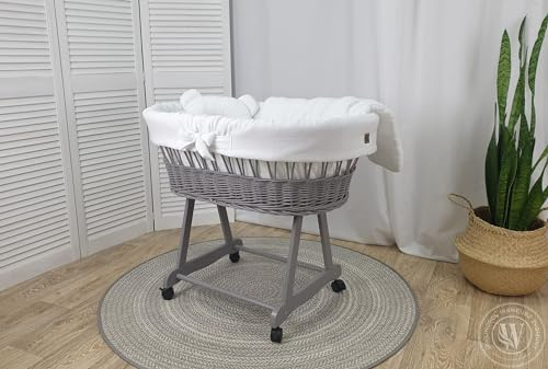 Generic Stubenwagen, Bollerwagen Grau mit Gestell, Matratze und Bettwäsche (Weiß)