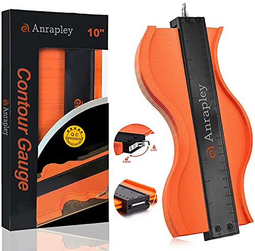 Shape Gauge with Lock 10 Inch Profile Tool Adjustable Lock Widen Precisely Copy Irregular Shape Duplicator Laminate Tiles Wood Edge Outline Gauge for Corners and Construction